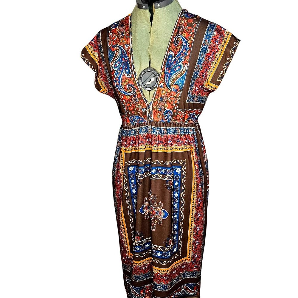 Woman's Poof boho vintage style cottagecore paisley print kaftan maxi dress S